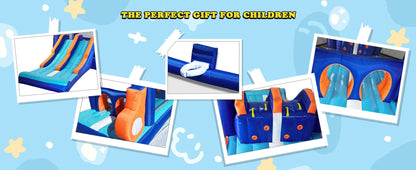 Inflatable Bounce House Obstacle Course for Kids - 2 Racing Slides, Spacious Jumping Area, Tunnels & Climbing Walls with Blower