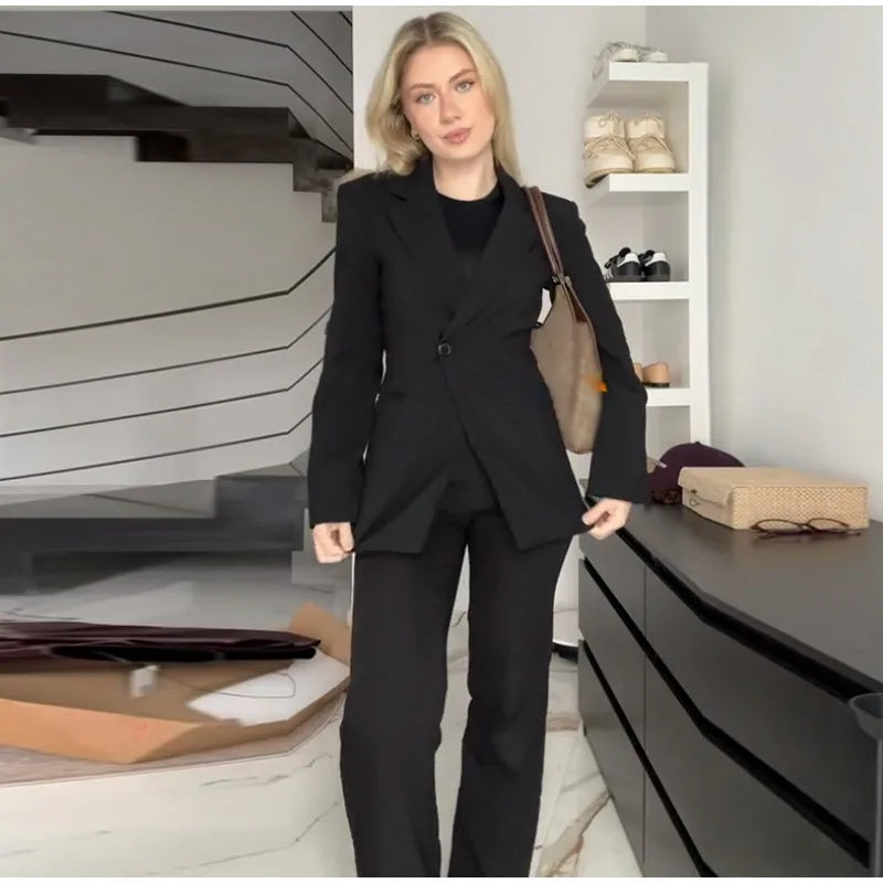 Elegant Black Slim Fit Blazer Jacket Women Retro Lapel Single Breasted Suit Jackets Female 2025 Chic Versatile Street Office