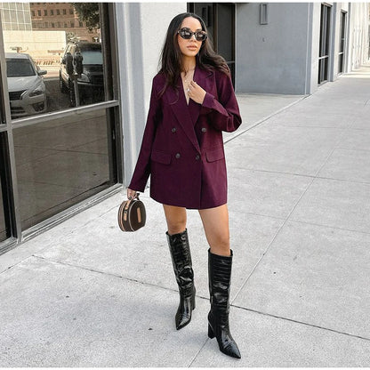 Elegant Black Slim Fit Blazer Jacket Women Retro Lapel Single Breasted Suit Jackets Female 2025 Chic Versatile Street Office