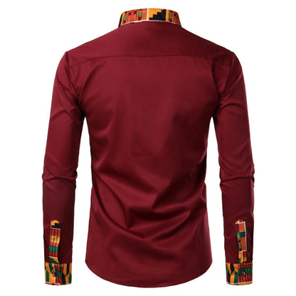 Men'S Shirts Men'S African Long Sleeve Printed Patchwork Design Button Up Shirt Seaside Vacation Casual Top Large Size