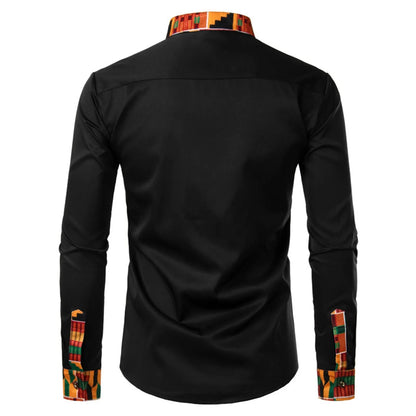 Men'S Shirts Men'S African Long Sleeve Printed Patchwork Design Button Up Shirt Seaside Vacation Casual Top Large Size