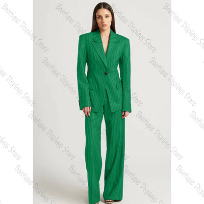 Tibetan Blue Stripe Single Button Women Pants Set High-end Female Two Pieces(Jacket+Trousers)أطقم بناطيل