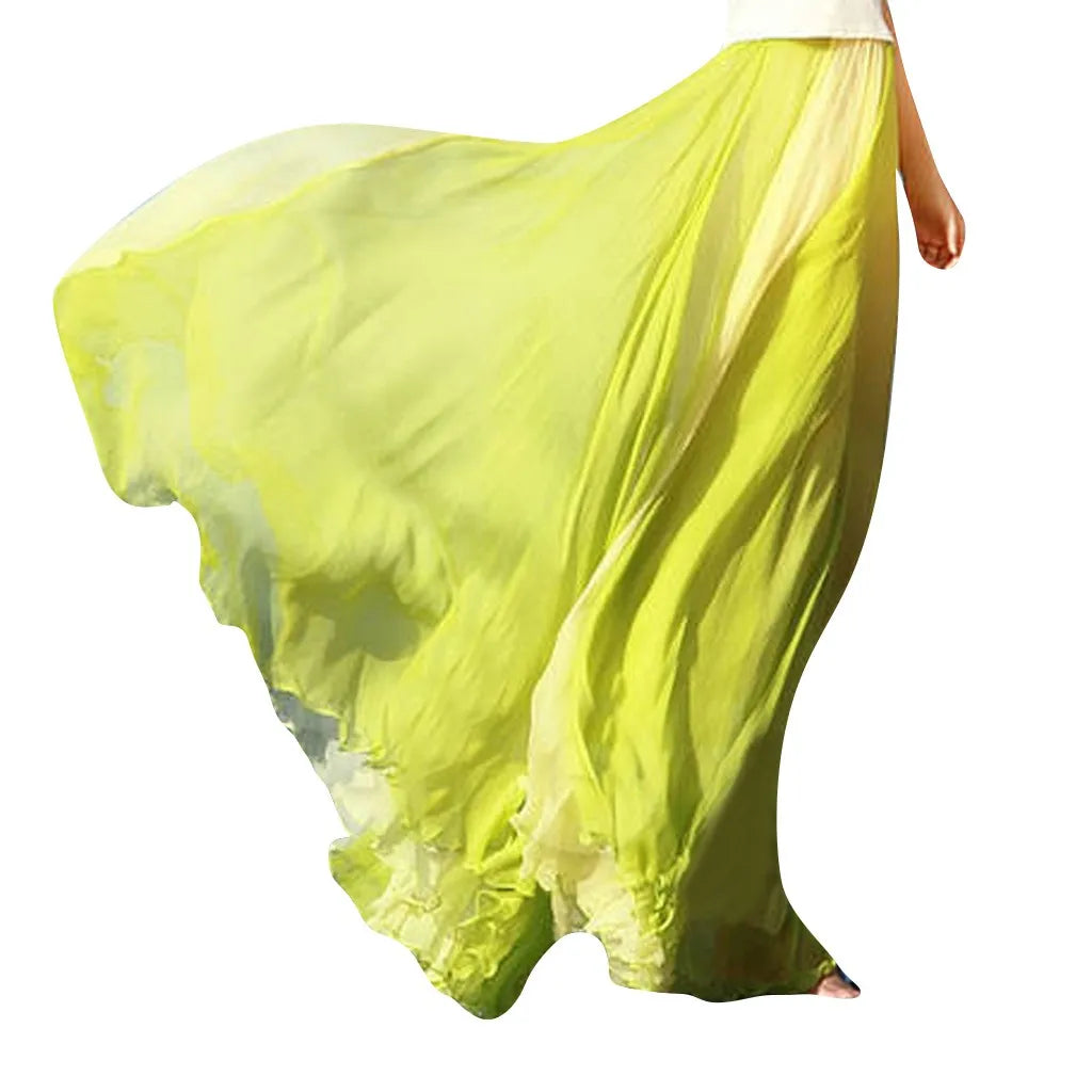 Floor Length Skirt Fashion Full Flowing Circle Color Women Chiffon Bohemian Styel Large Swing Sheer Breath Skirt for Cocktail