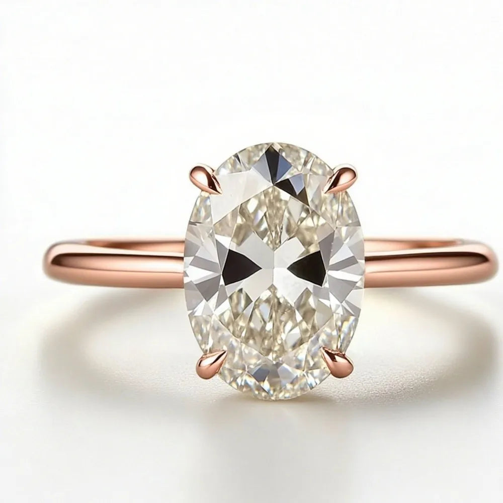 2026 New Personalized Fashion Oval Diamond Ring, Classic Four-claw Wedding Ring, Female