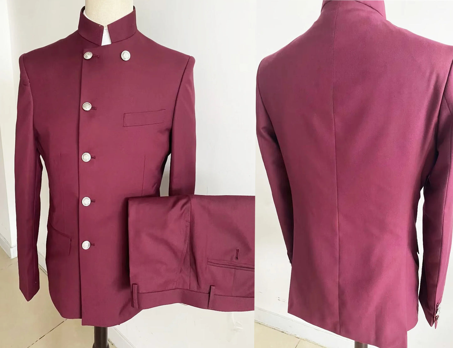 Nina Store 2025 Elegant African Style Men's Suit Stand Collar Royal Blue Blazer and Pants 2 Piece Casual Business Man Wear