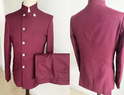 Nina Store 2025 Elegant African Style Men's Suit Stand Collar Royal Blue Blazer and Pants 2 Piece Casual Business Man Wear