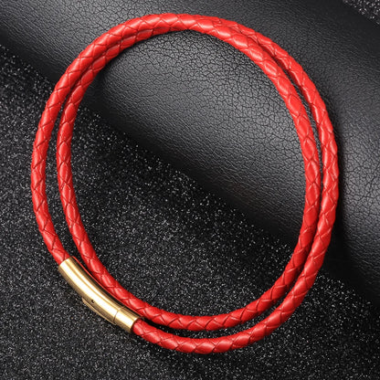 4mm/6mm Man-made Leather Necklace Choker For Men Boys Red Black Brown Braided Rope Chain Male Push Clasp Jewelry Gifts UN149