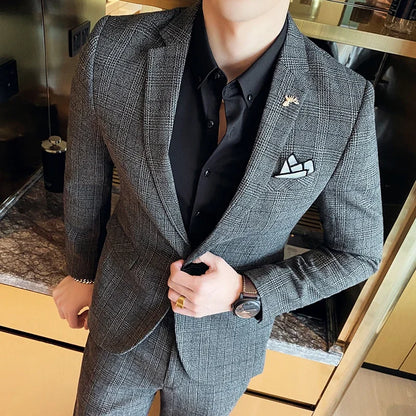 2025 Suit (Blazer+ Pants) Men's Fashion Hosts British Style Work Business Wedding Casual Art Style Elegant Gentleman Suit M-5XL