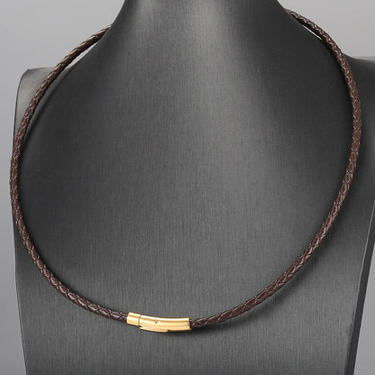 4mm/6mm Man-made Leather Necklace Choker For Men Boys Red Black Brown Braided Rope Chain Male Push Clasp Jewelry Gifts UN149