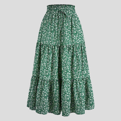 Women's Boho Floral Print Skirt Vintage High Waist Maxi Skirts Summer Casual Loose Beach Skirt Elegant Ladies Flowy Ruffle Skirt