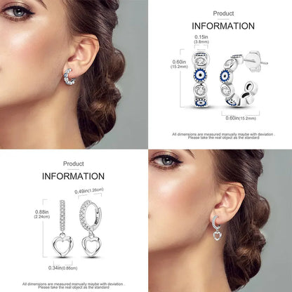 925 Sterling Silver Colorful Crystal Clover Hoop Earrings Stud Ear Wires For Women Wedding Engagement Girlfriend Birthday Gift