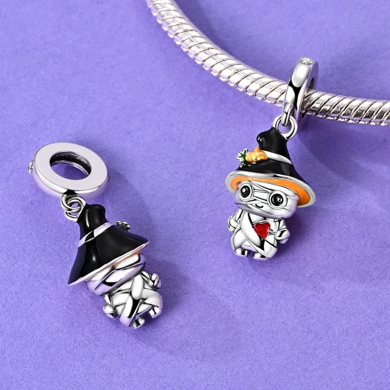 2025 New Halloween Charm Emit Light Bead 925 Sterling Silver Pumpkin Witch Skull Charm Fit Bracelet Pendant Women Jewelry Making