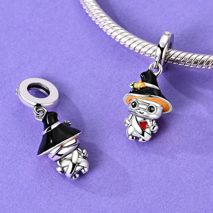 2025 New Halloween Charm Emit Light Bead 925 Sterling Silver Pumpkin Witch Skull Charm Fit Bracelet Pendant Women Jewelry Making