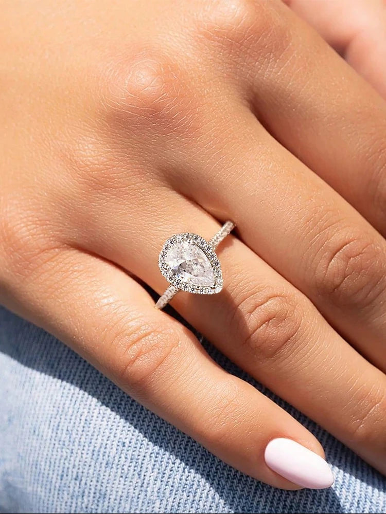 925 Sterling Silver Simplicity Classic Fashion WaterdRop Ring For Women Engagement Wedding Luxury High Quality Fine Jewelry