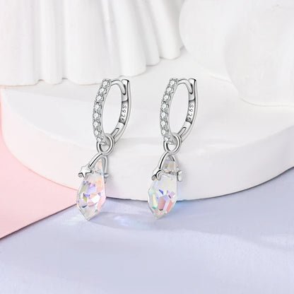 925 Sterling Silver Colorful Crystal Clover Hoop Earrings Stud Ear Wires For Women Wedding Engagement Girlfriend Birthday Gift