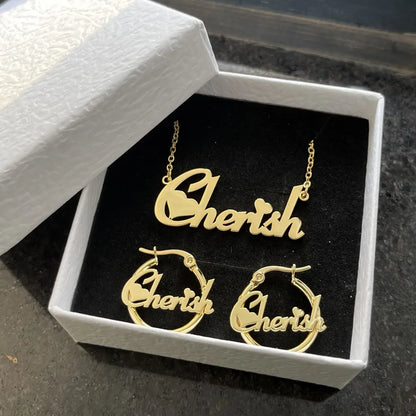 Personalized Name Kids Set Necklace Custom Letter Bracelet Stainless Steel Mini Earrings Gift for Kids