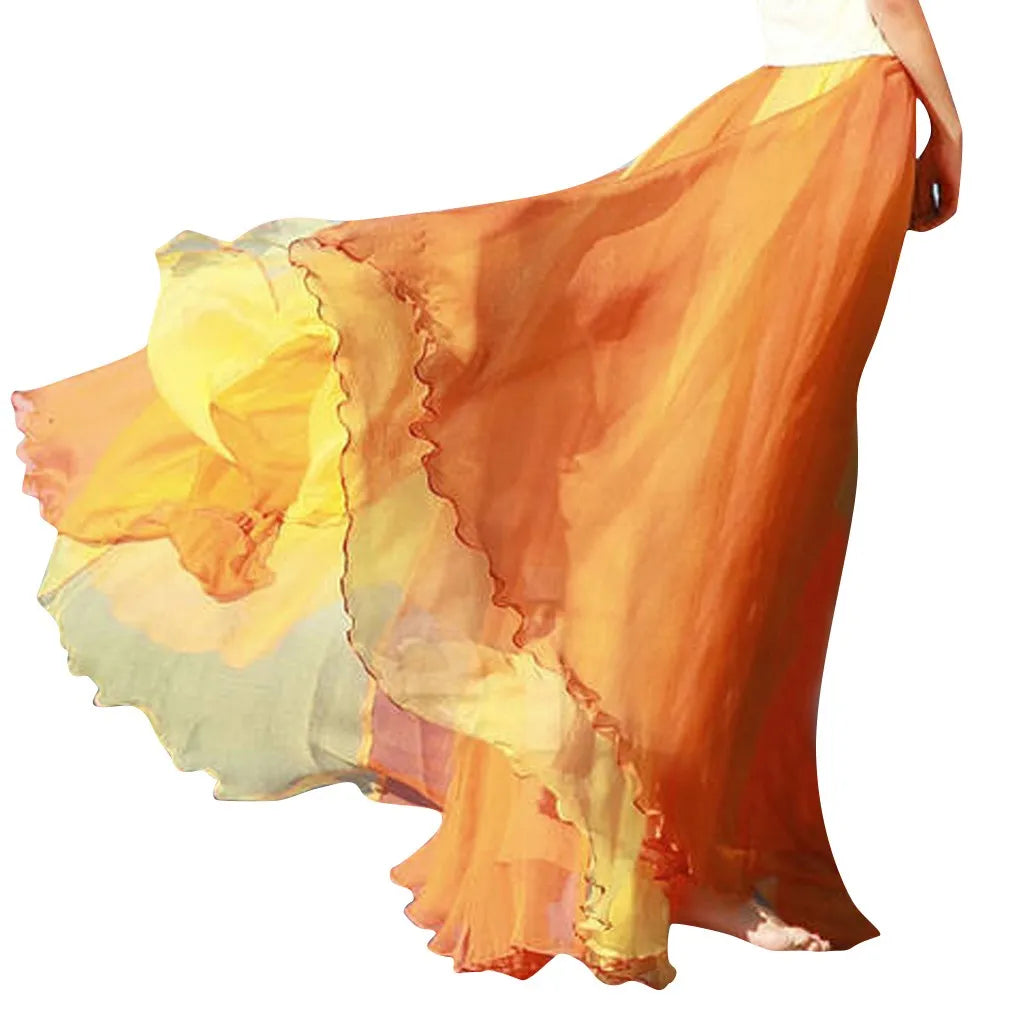 Floor Length Skirt Fashion Full Flowing Circle Color Women Chiffon Bohemian Styel Large Swing Sheer Breath Skirt for Cocktail