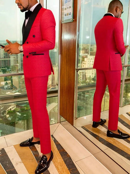 Men's two-piece slim-fitting floral tuxedo suit, paisley lapel single-button single-breasted suit jacket and pants set, suitable