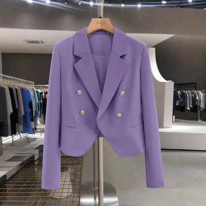 Casual Black Women's Small Suit Jacket 2025 New Spring Autumn Korean Design Sense Polyester Fiber Full Sleeve Solid Color