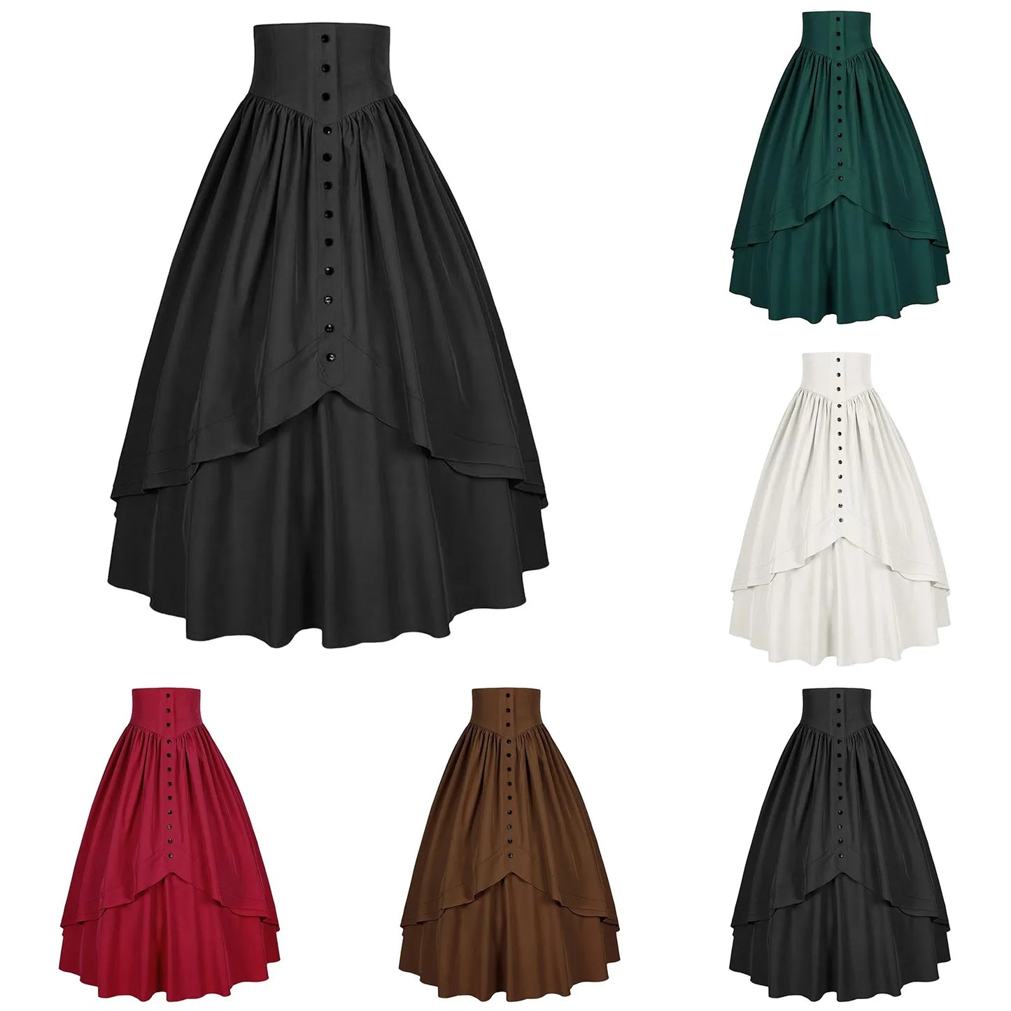 Women Vintage Maxi Skirt Medieval Retro High Waist A Line Victorian Long Skirt Steampunk Gothic Ruffled Hem Pleated Party Skirts