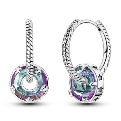 925 Sterling Silver Colorful Crystal Clover Hoop Earrings Stud Ear Wires For Women Wedding Engagement Girlfriend Birthday Gift