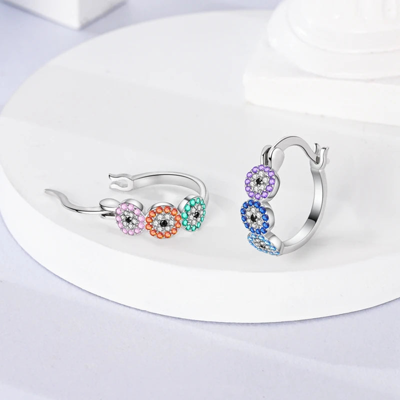 925 Sterling Silver Colorful Crystal Clover Hoop Earrings Stud Ear Wires For Women Wedding Engagement Girlfriend Birthday Gift