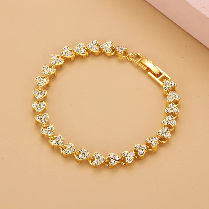Chain link tennis bracelet, Roman bracelet, women's zircon crystal diamond-encrusted fashion jewelry, full diamond gold.