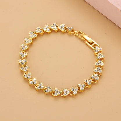 Chain link tennis bracelet, Roman bracelet, women's zircon crystal diamond-encrusted fashion jewelry, full diamond gold.