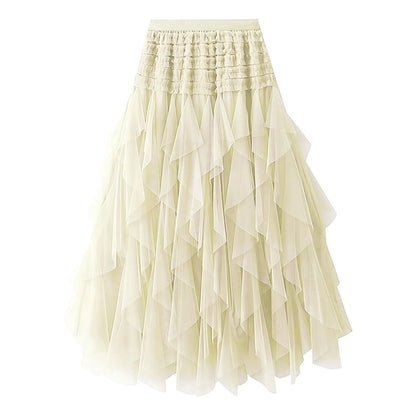 Tulle Skirts For Women High Elastic Waist Multi Layered Tulle Mesh Patchwork Long Fairy Skirt Plain Big Swing A Line Skirts