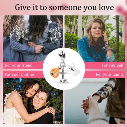 2025 New Halloween Charm Emit Light Bead 925 Sterling Silver Pumpkin Witch Skull Charm Fit Bracelet Pendant Women Jewelry Making