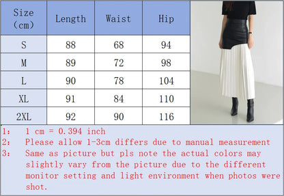 Elegant Dresses for Woman Clothing Contrast Color Pleated Midi Skirt Faux Leather Panel High Waist Edgy Chic for Streetwear