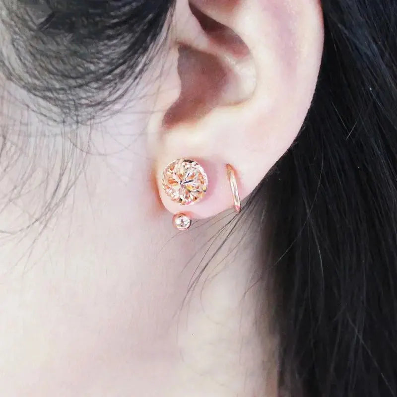 585 purple gold plated 14k rose gold round flower U-shaped earring for women elegant light luxury wedding jewelry for girlfriend