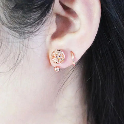 585 purple gold plated 14k rose gold round flower U-shaped earring for women elegant light luxury wedding jewelry for girlfriend