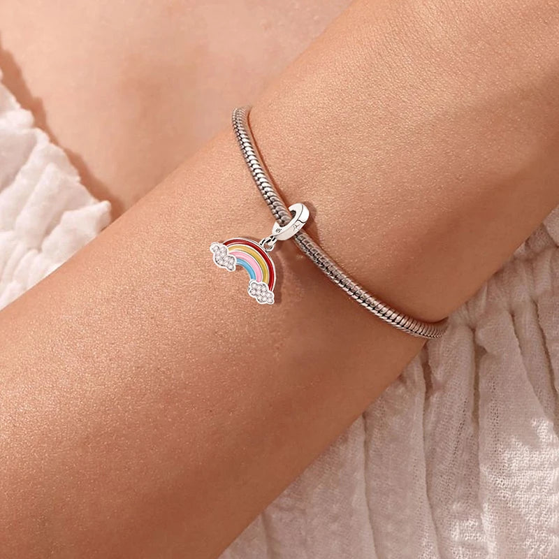 925 Sterling Silver Pink Luggage Rainbow Life Travel Charms Bead Diy Bracelet Bangle Making Gift Of High Quality Fine Jewelry
