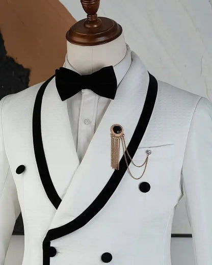 Plaid Formal Wedding Suits for Men Double Breasted Groom Tuxedo 2 Pieces Slim Fit Set Shawl Lapel Suit Jacket with Pants