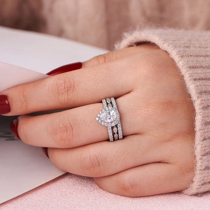 Newshe 3 Pieces 925 Sterling Silver Engagement Ring Set for Women Water Drop AAAAA Zircons Eternity Wedding Bands BR1079