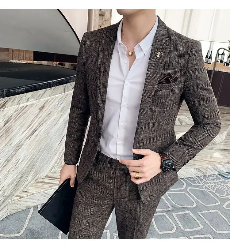 2025 Suit (Blazer+ Pants) Men's Fashion Hosts British Style Work Business Wedding Casual Art Style Elegant Gentleman Suit M-5XL