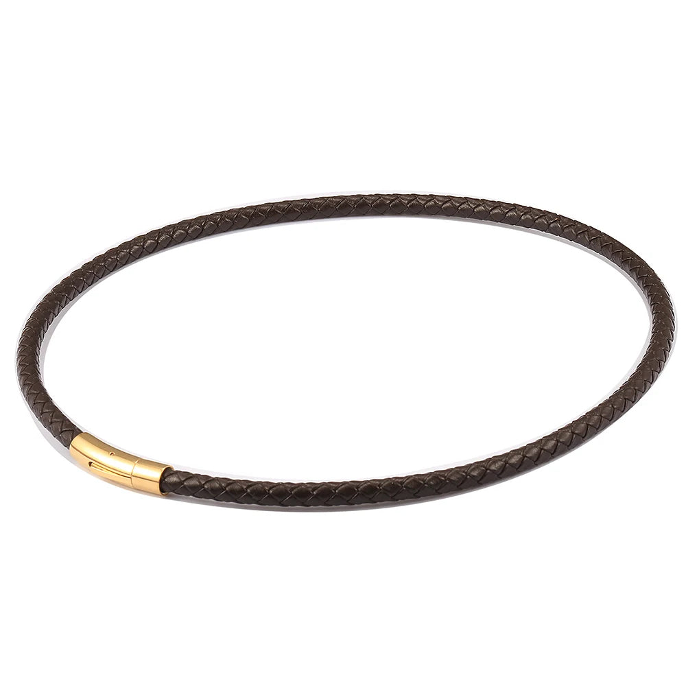 4mm/6mm Man-made Leather Necklace Choker For Men Boys Red Black Brown Braided Rope Chain Male Push Clasp Jewelry Gifts UN149