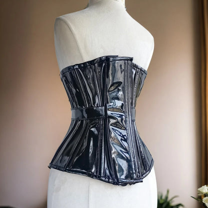 Women Heavy Corset Hand Made Bustier With Locks AndKeys Lace Up Steel Boned Shaping Tops BlacK Patent Leather Gothic Bodices