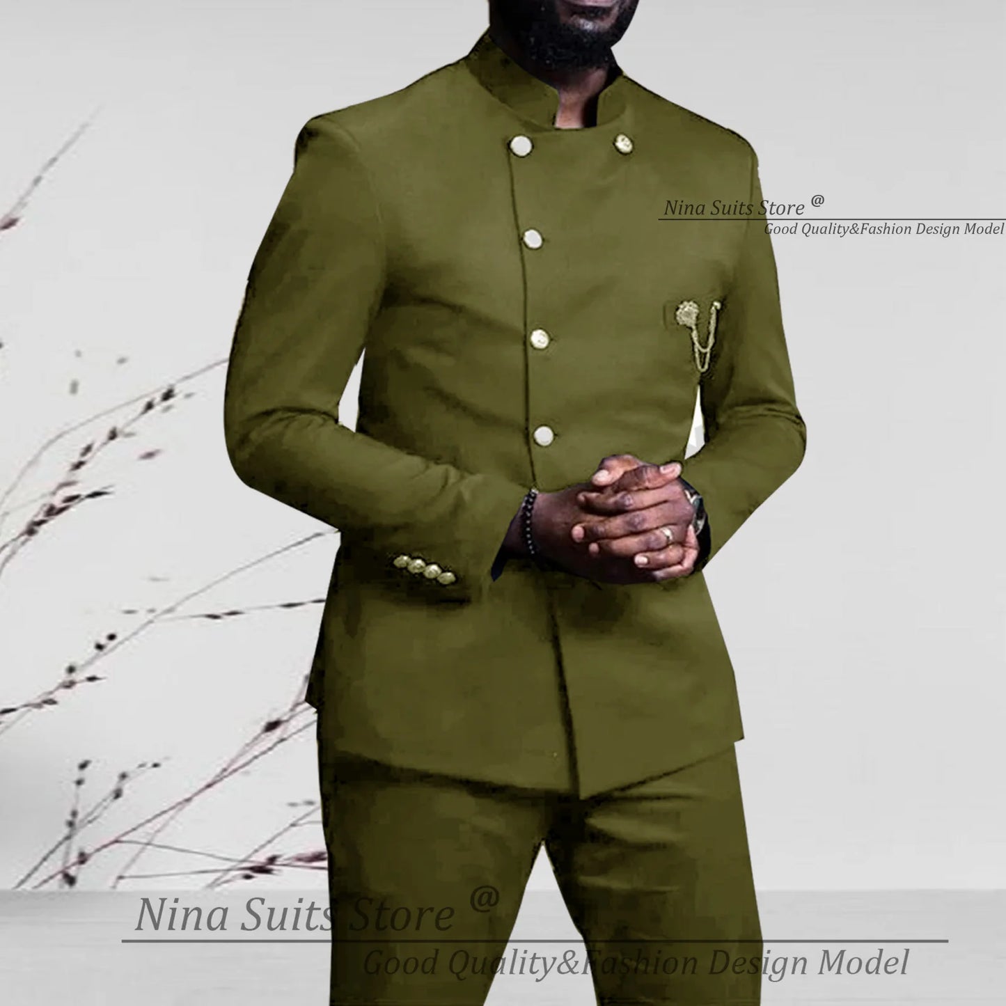 Nina Store 2025 Elegant African Style Men's Suit Stand Collar Royal Blue Blazer and Pants 2 Piece Casual Business Man Wear