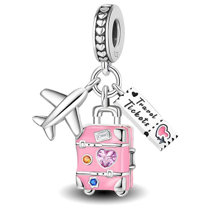 925 Sterling Silver Pink Luggage Rainbow Life Travel Charms Bead Diy Bracelet Bangle Making Gift Of High Quality Fine Jewelry