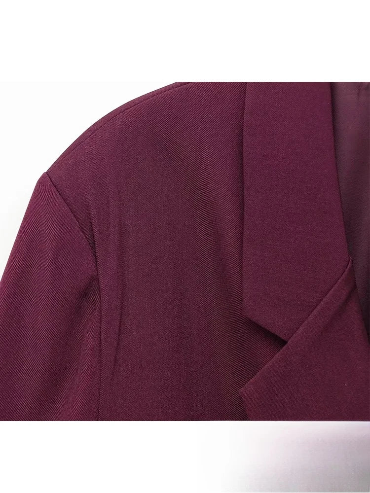KONDALA Vintage Chic Office Lady Red Solid Women Suit Notched Single Button Pockets Blazer Straight Loose Pants Fashion 2025 Set