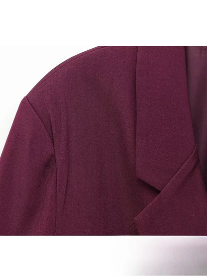 KONDALA Vintage Chic Office Lady Red Solid Women Suit Notched Single Button Pockets Blazer Straight Loose Pants Fashion 2025 Set