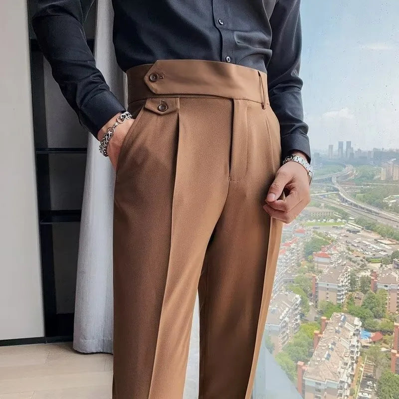 Korean Style Naples Suit Pants For Men Smart Casual High Waist Slim Fit Pencil Trousers Spring Summer Fashion Youth England Pant