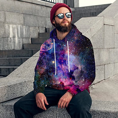 KYKU 3D Galaxy Hoodie Men Space Sweatshirts Long Sleeves Print Drawstring Hooded