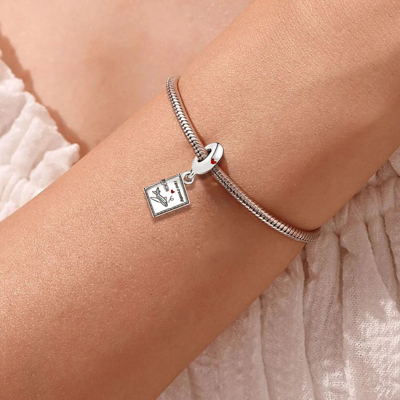 925 Sterling Silver Pink Luggage Rainbow Life Travel Charms Bead Diy Bracelet Bangle Making Gift Of High Quality Fine Jewelry