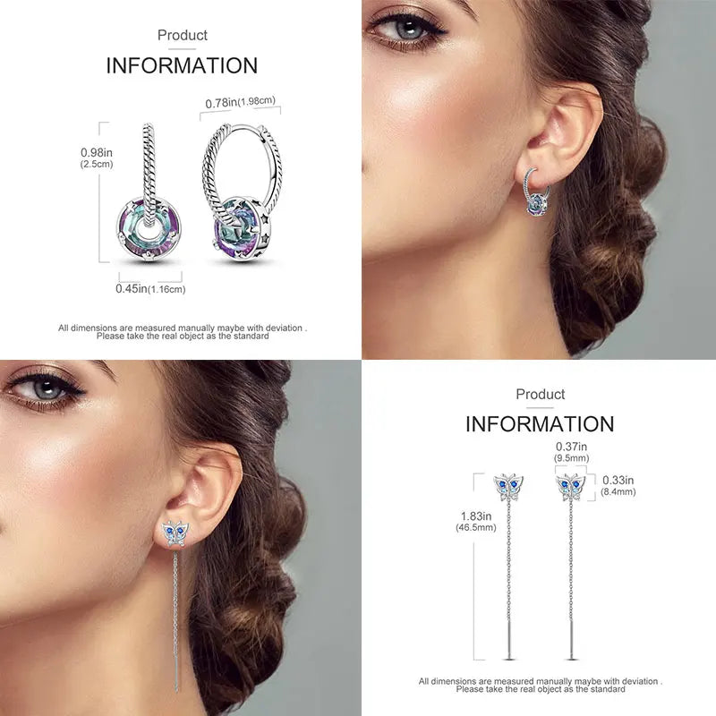 925 Sterling Silver Colorful Crystal Clover Hoop Earrings Stud Ear Wires For Women Wedding Engagement Girlfriend Birthday Gift