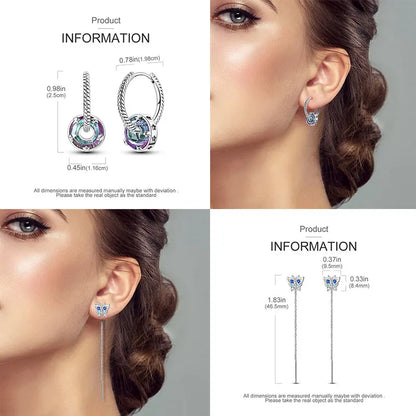 925 Sterling Silver Colorful Crystal Clover Hoop Earrings Stud Ear Wires For Women Wedding Engagement Girlfriend Birthday Gift