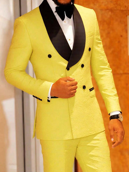 Men's two-piece slim-fitting floral tuxedo suit, paisley lapel single-button single-breasted suit jacket and pants set, suitable