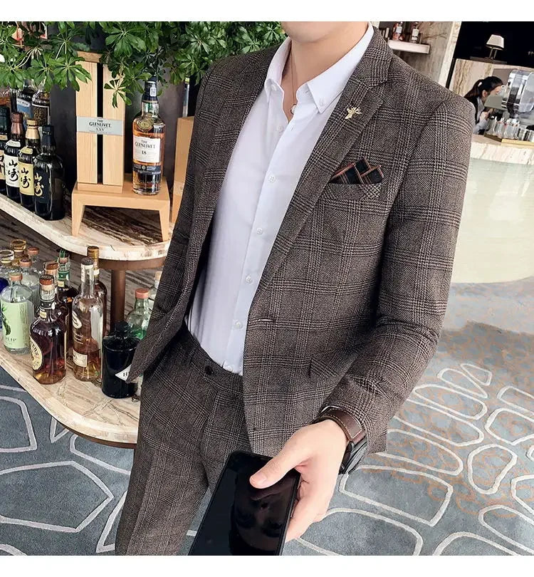 2025 Suit (Blazer+ Pants) Men's Fashion Hosts British Style Work Business Wedding Casual Art Style Elegant Gentleman Suit M-5XL